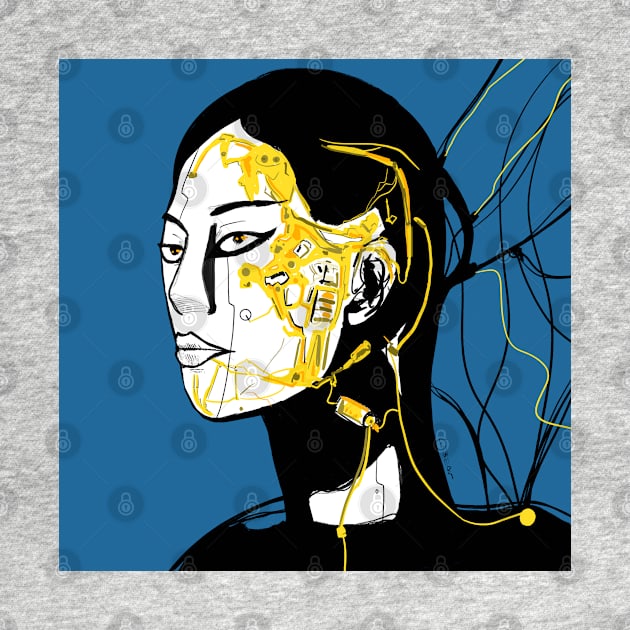 techno girl in ecopop gold wire future art by jorge_lebeau